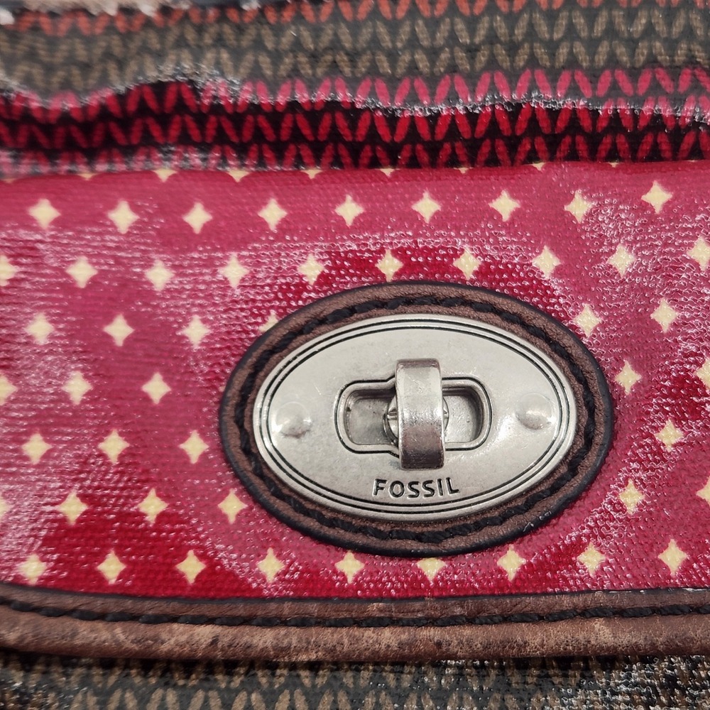 Fossil Key-Per Crossbody Bag Multi Color Coated Canvas Knit Print Small Purse - Picture 2 of 14